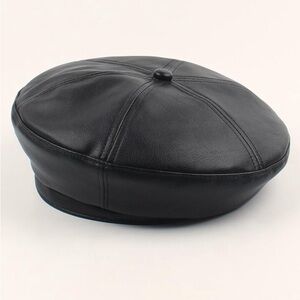 SHEIN Black Leather Beret Hat